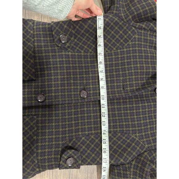 Moda International Purple Yellow Patterned Wool Button Front Peacoat Size Small - Picture 12 of 12